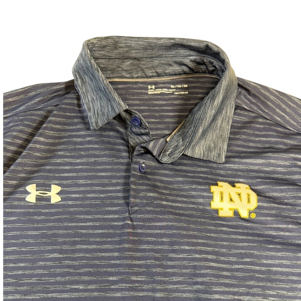 Under Armour Mens Notre Dame Fighting Irish Shirt XL Blue Striped HeatGear J8
